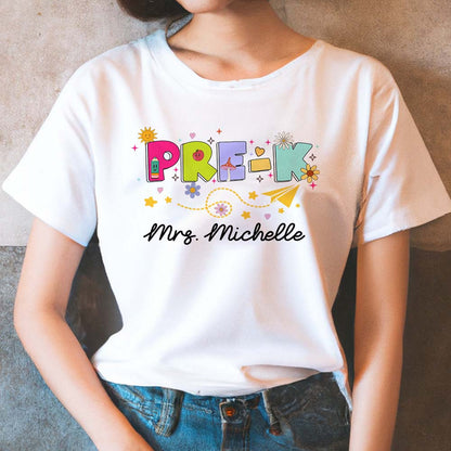 Personalized Pre-K Teacher Shirt, Retro Back to School Teacher T-Shirt