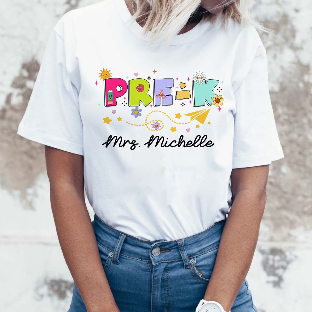 Personalized Pre-K Teacher Shirt, Retro Back to School Teacher T-Shirt