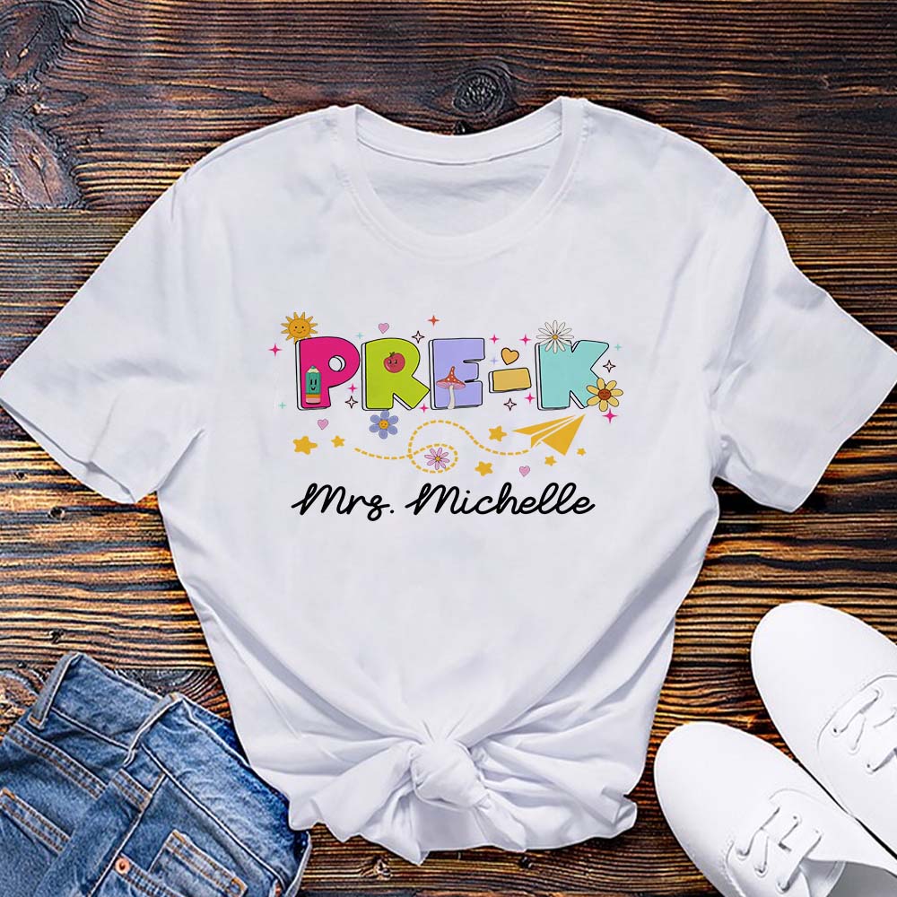 Personalized Pre-K Teacher Shirt, Retro Back to School Teacher T-Shirt