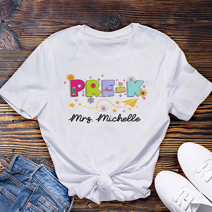Personalized Pre-K Teacher Shirt, Retro Back to School Teacher T-Shirt