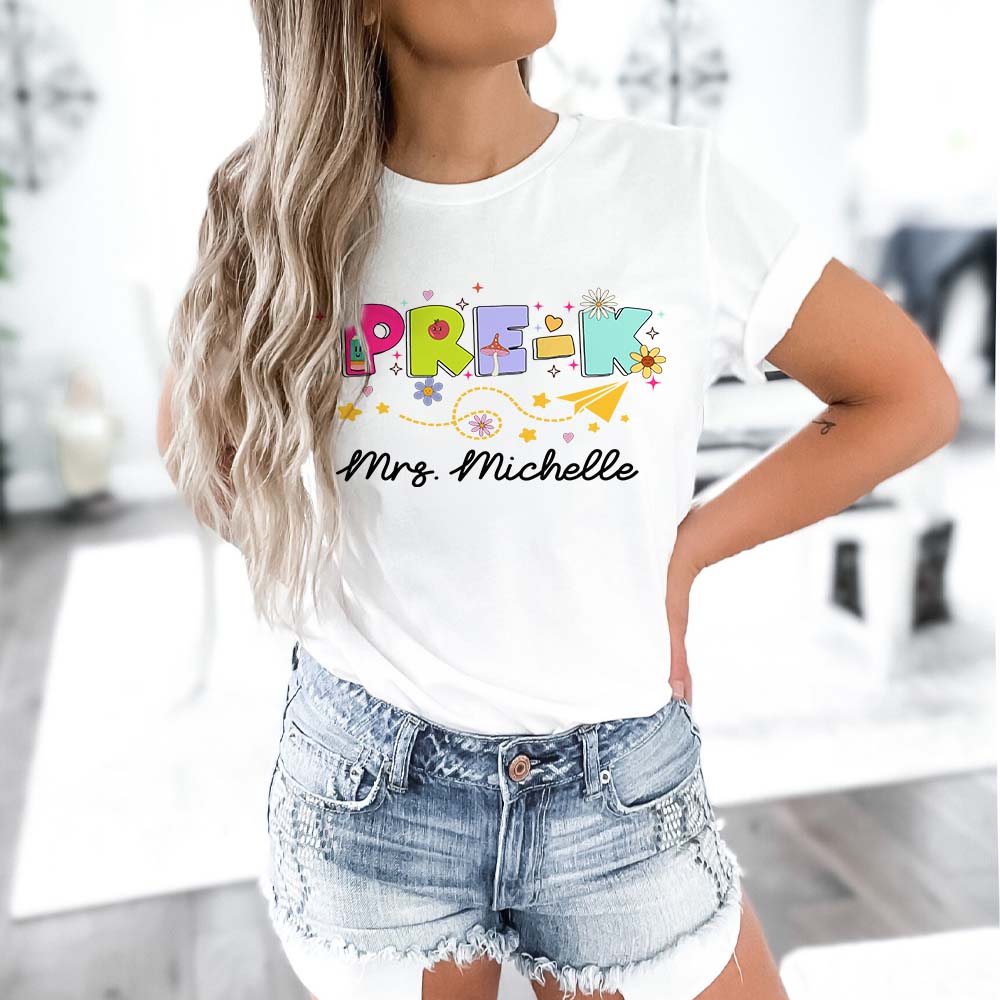 Personalized Pre-K Teacher Shirt, Retro Back to School Teacher T-Shirt
