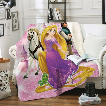 Personalized Princess Movie Blanket For Daughter, Cloudy Hair Movie Blanket