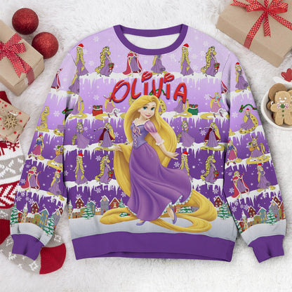 Personalized Princess Rapunzel Cloudy Hair Movie Christmas Ugly Sweatshirt