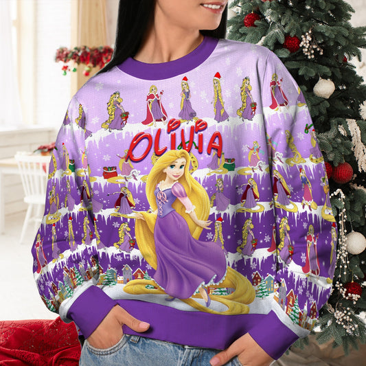 Personalized Princess Rapunzel Cloudy Hair Movie Christmas Ugly Sweatshirt