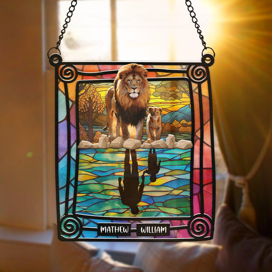 Personalized Son And Dad Lion Daddy Baby Gif Hanging Suncatcher Ornament