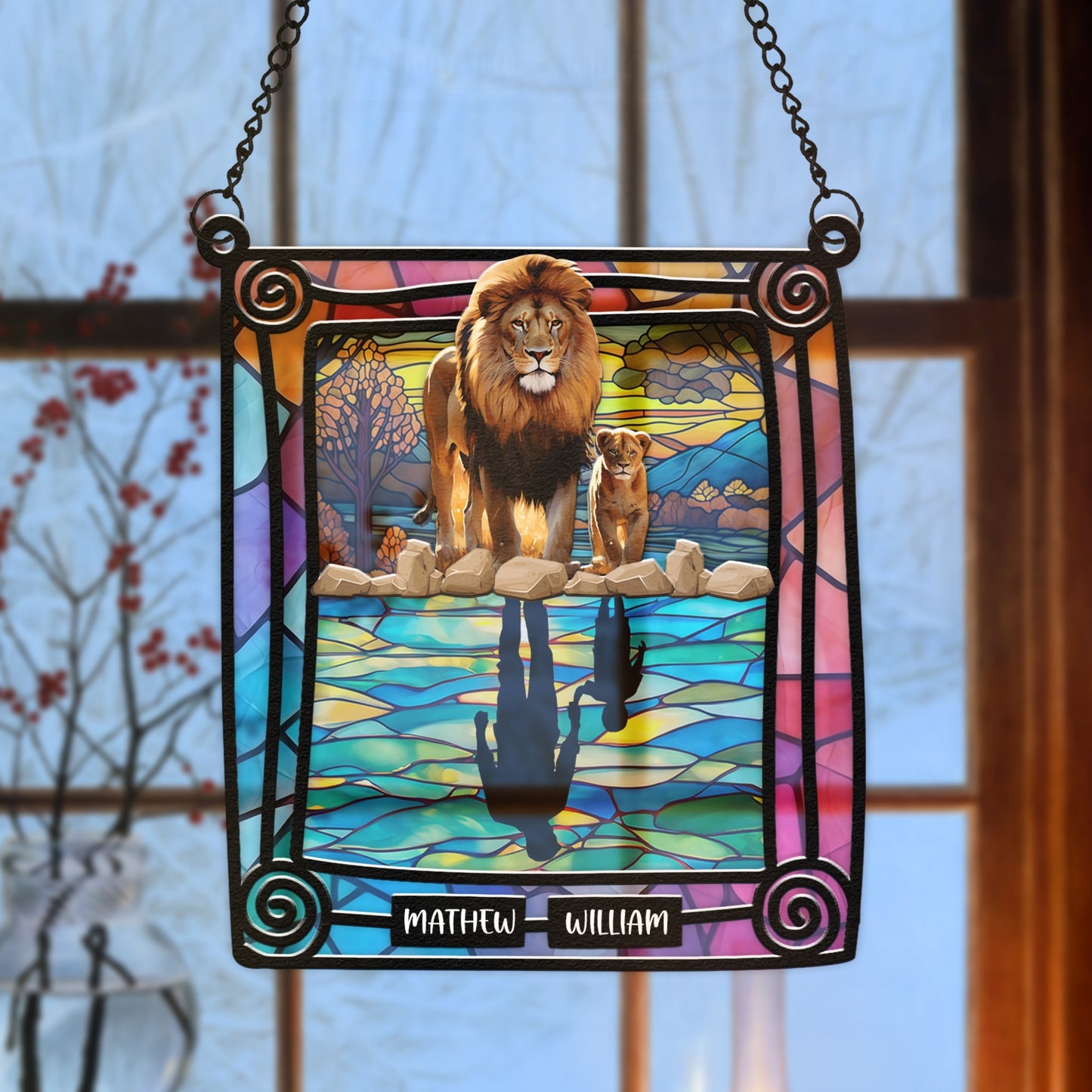 Personalized Son And Dad Lion Daddy Baby Gif Hanging Suncatcher Ornament