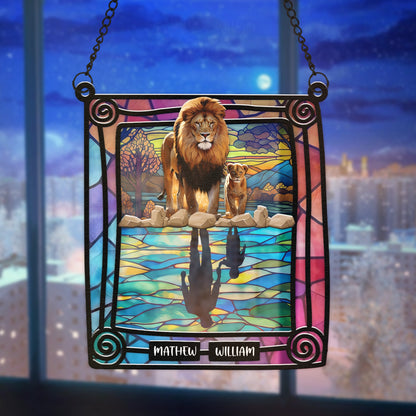 Personalized Son And Dad Lion Daddy Baby Gif Hanging Suncatcher Ornament