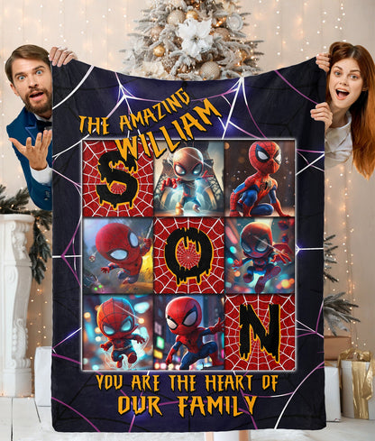 Personalized Son Spider Hero The Amazing You Are The Heart Of Our Family Blanket