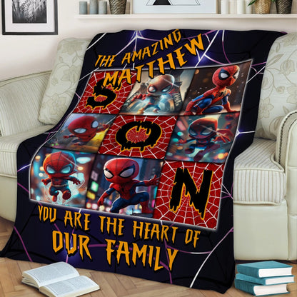 Personalized Son Spider Hero The Amazing You Are The Heart Of Our Family Blanket