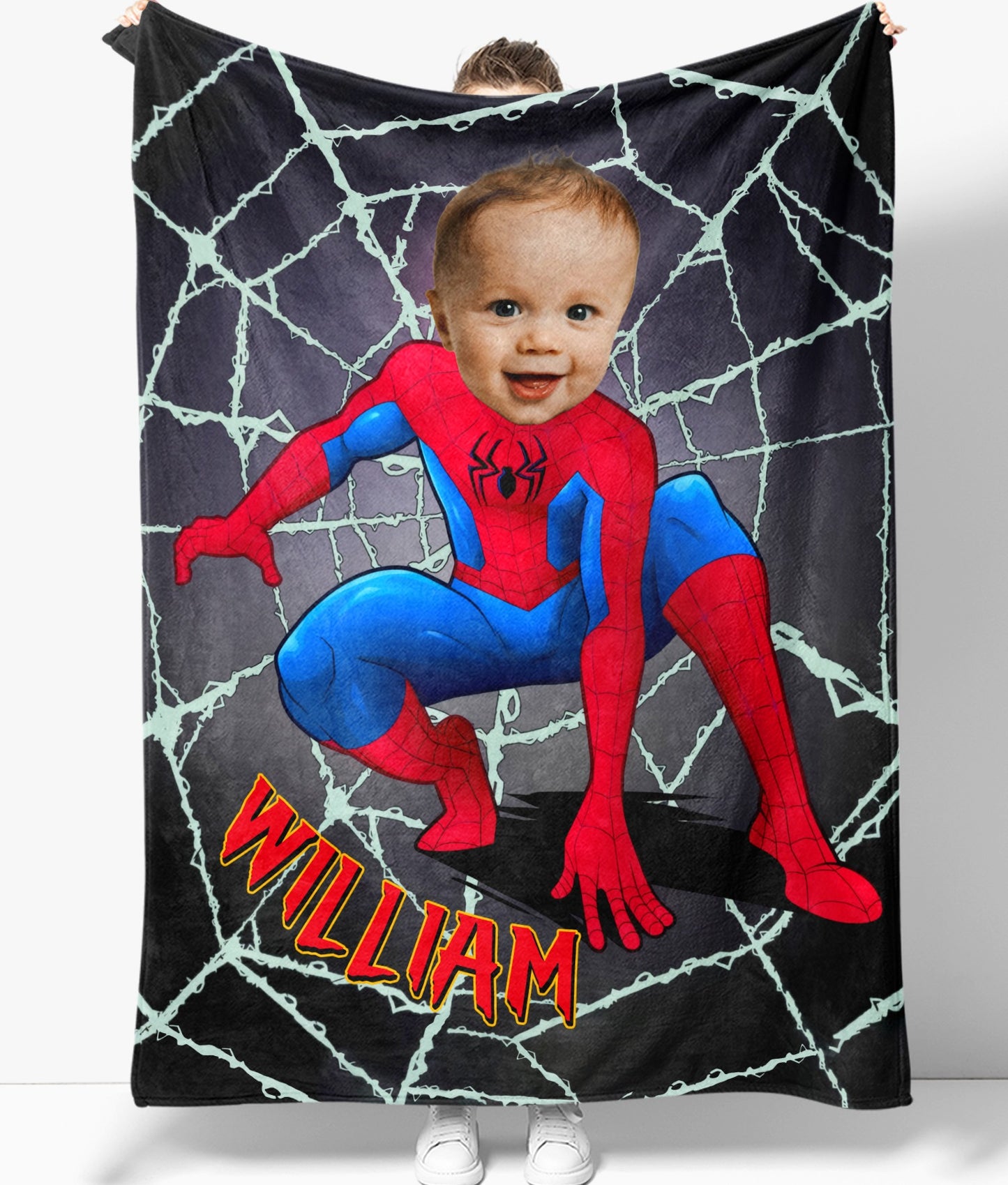 Personalized Spider Boy Photo Blanket, Superhero Baby Blanket