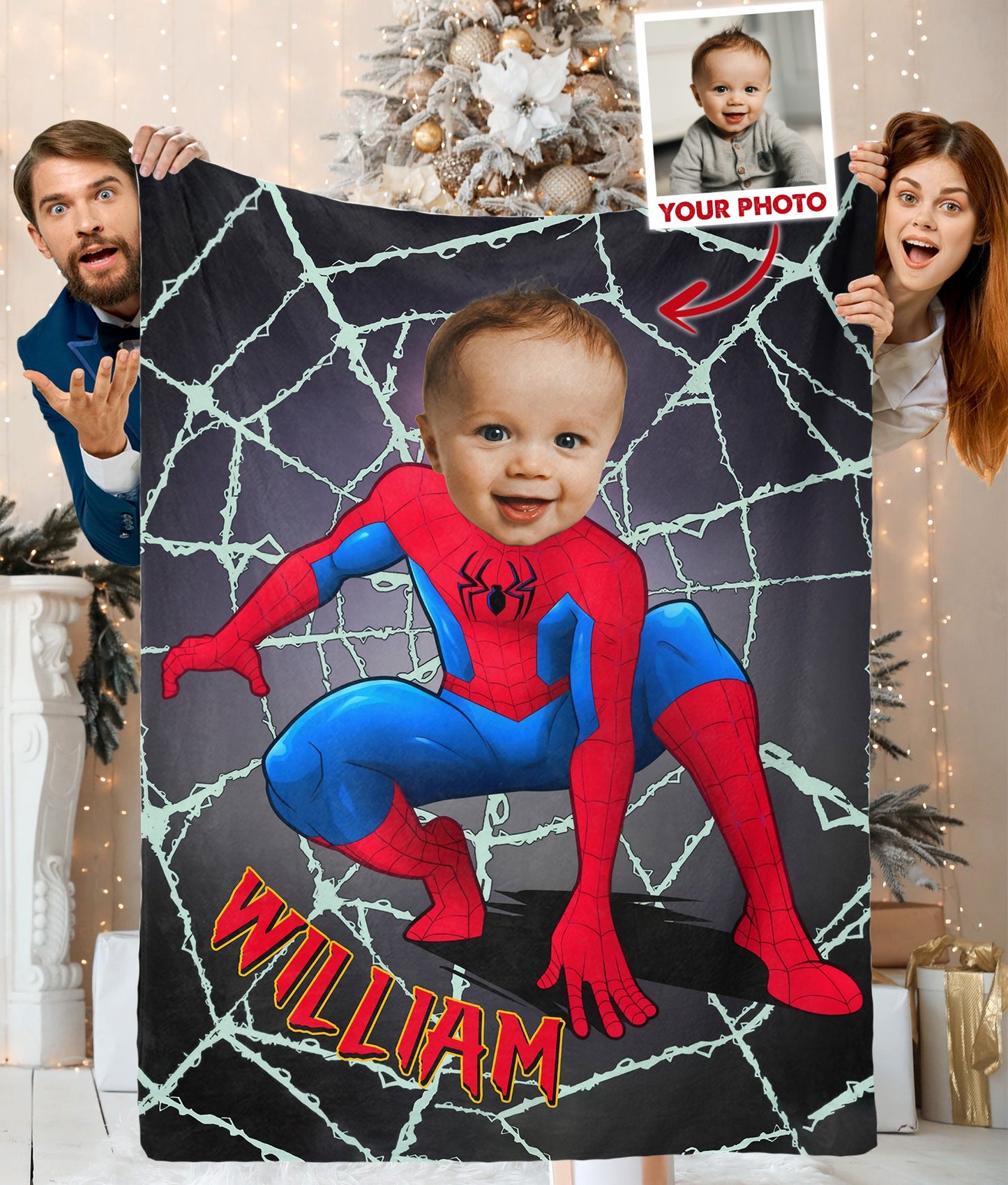 Personalized Spider Boy Photo Blanket, Superhero Baby Blanket