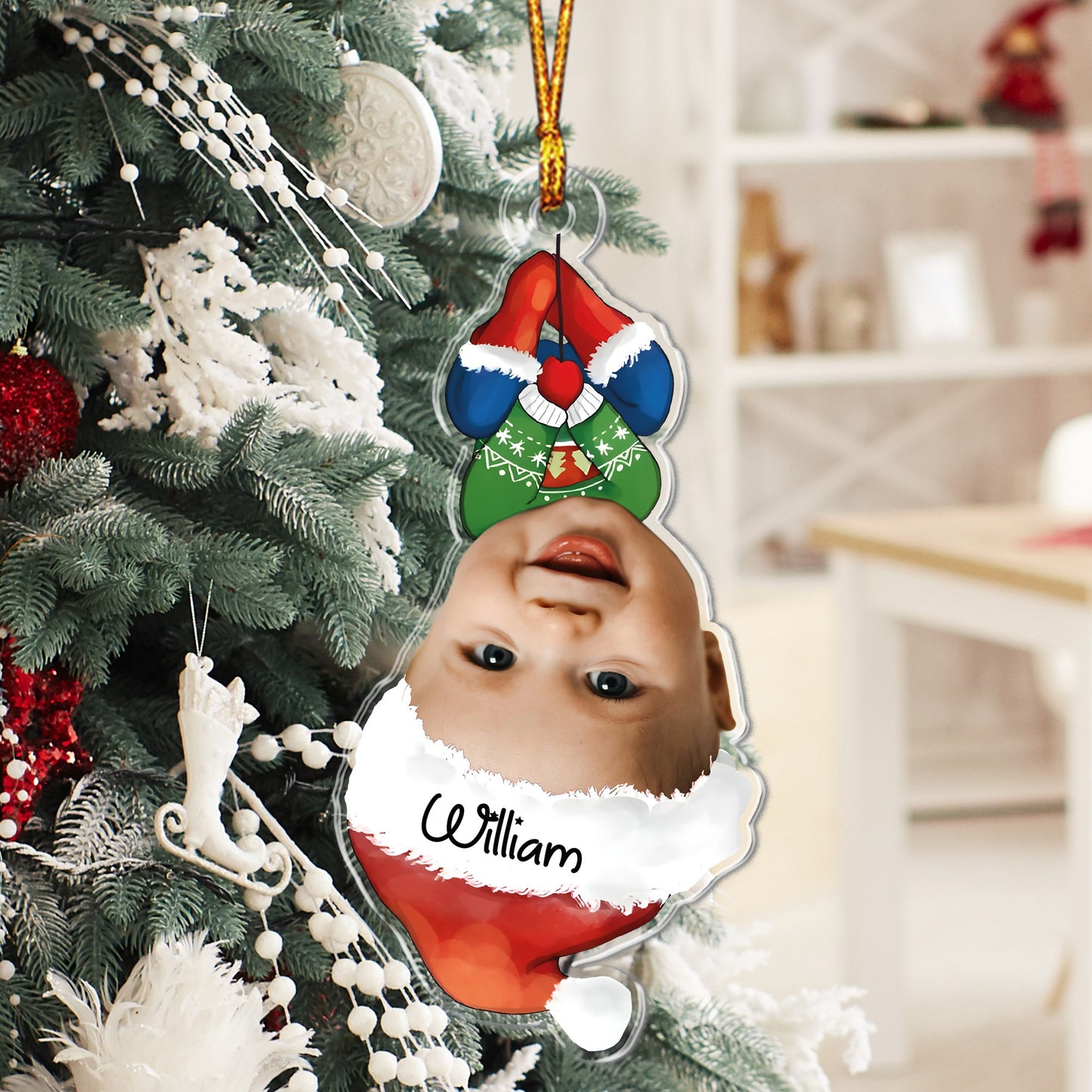 Personalized Spider Boy Photo Ornament, Spider Baby Face Christmas Acrylic Ornament