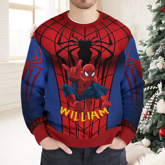 Personalized Spider Hero Ugly Sweatshirt, Web Slinger Ugly Sweatshirt