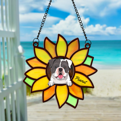 Personalized Sunflower Dog Hanging Suncatcher Ornament