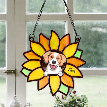 Personalized Sunflower Dog Hanging Suncatcher Ornament