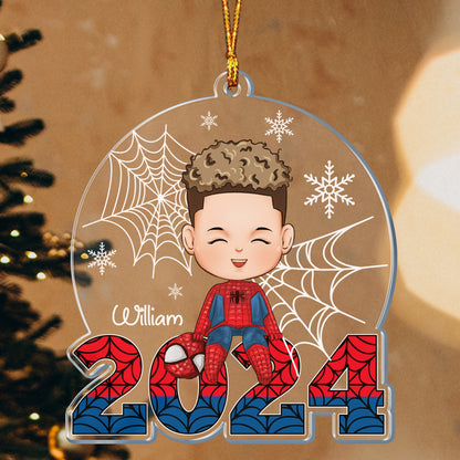 Personalized Superhero Boy Christmas Ornament, Spider Boy 2024 Christmas Acrylic Ornament