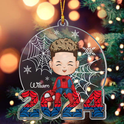 Personalized Superhero Boy Christmas Ornament, Spider Boy 2024 Christmas Acrylic Ornament