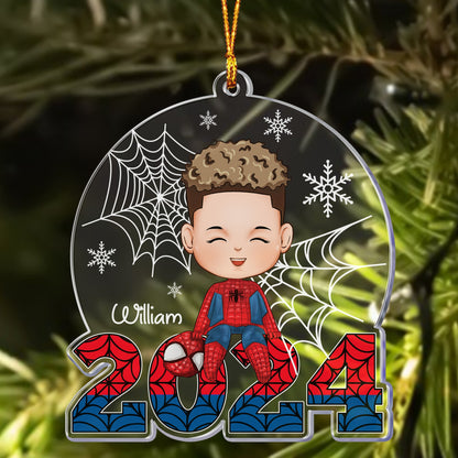 Personalized Superhero Boy Christmas Ornament, Spider Boy 2024 Christmas Acrylic Ornament