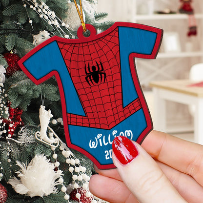 Personalized Superhero Onesies 2024 Wooden Ornament, Spider Baby Boy Name Wooden Ornament