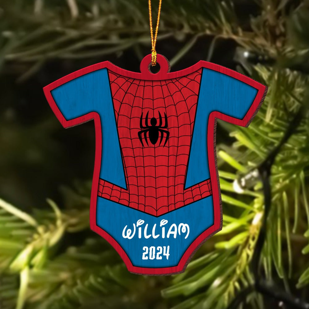 Personalized Superhero Onesies 2024 Wooden Ornament, Spider Baby Boy Name Wooden Ornament