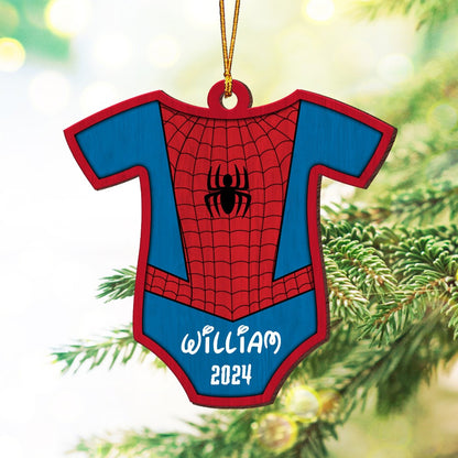 Personalized Superhero Onesies 2024 Wooden Ornament, Spider Baby Boy Name Wooden Ornament