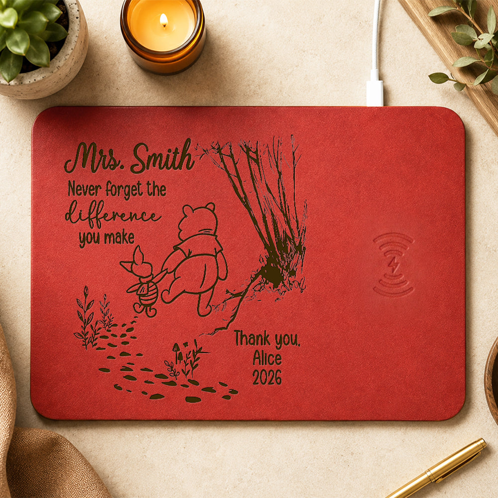 Personalized Teacher Gift Never Forget The Difference You Make Leather Charging Mat
