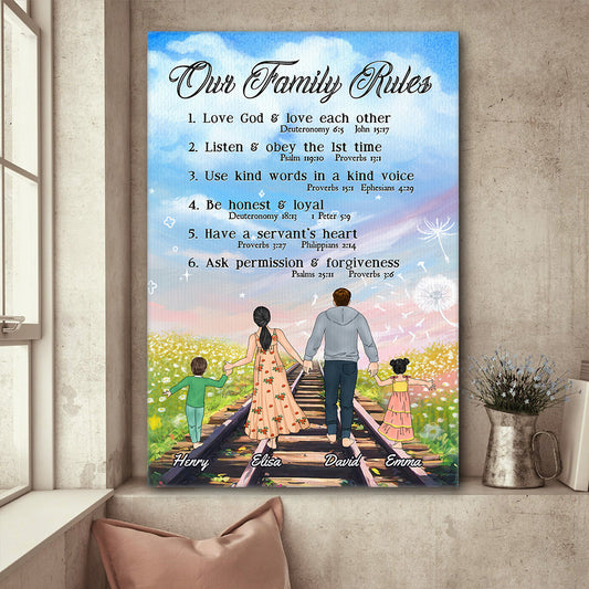 Personalized The Family Our Family Rules, Faith and Love Family Poster Canvas