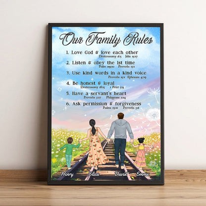 Personalized The Family Our Family Rules, Faith and Love Family Poster Canvas