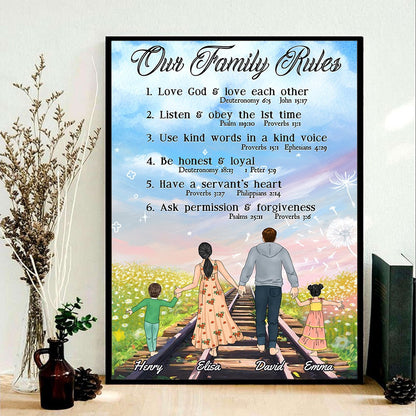 Personalized The Family Our Family Rules, Faith and Love Family Poster Canvas