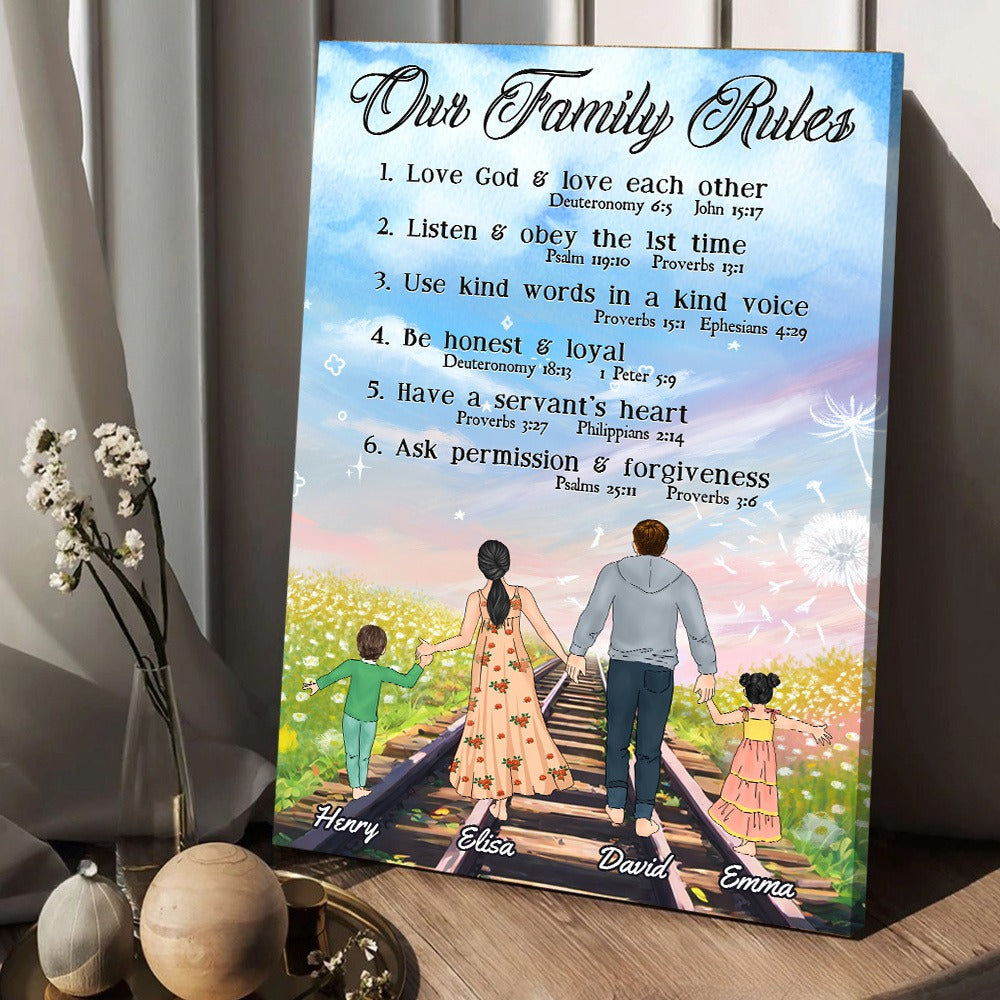 Personalized The Family Our Family Rules, Faith and Love Family Poster Canvas