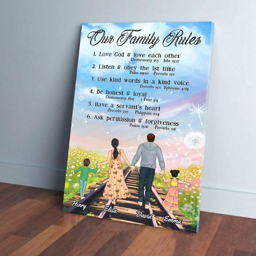 Personalized The Family Our Family Rules, Faith and Love Family Poster Canvas