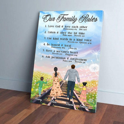 Personalized The Family Our Family Rules, Faith and Love Family Poster Canvas