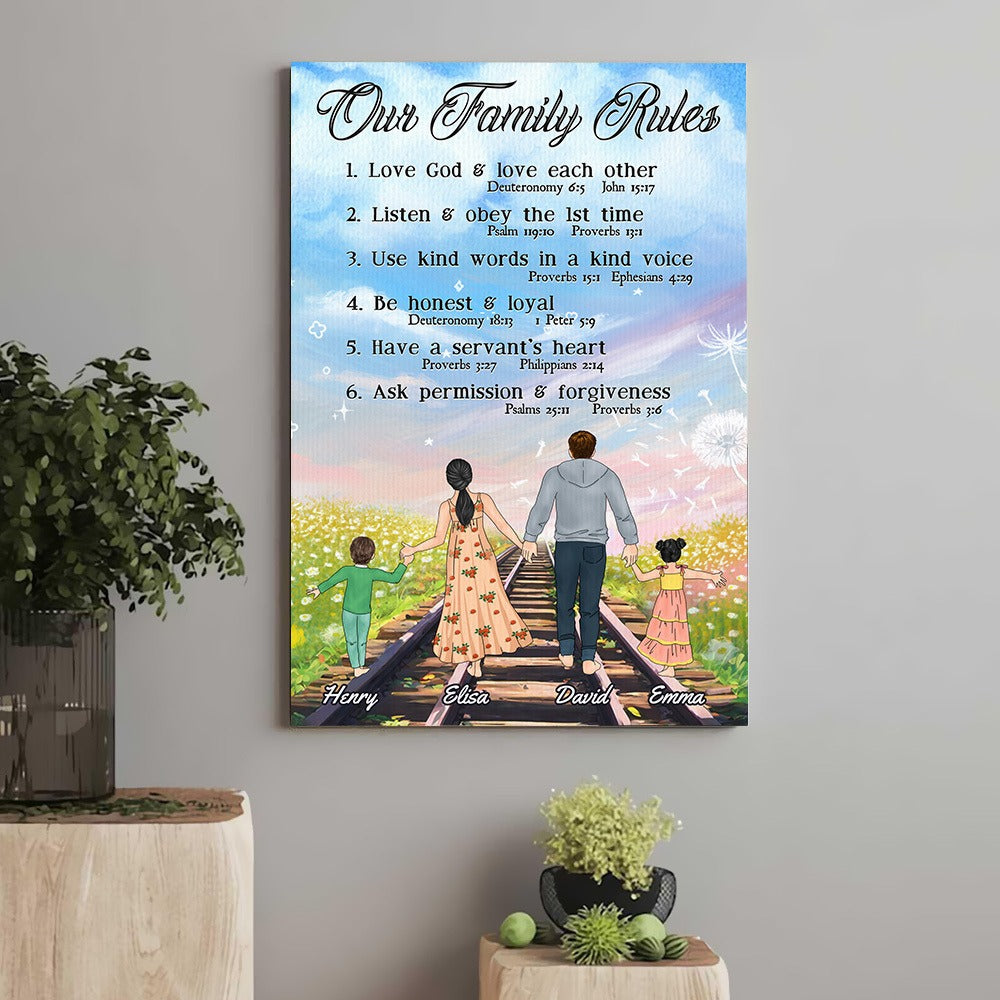 Personalized The Family Our Family Rules, Faith and Love Family Poster Canvas