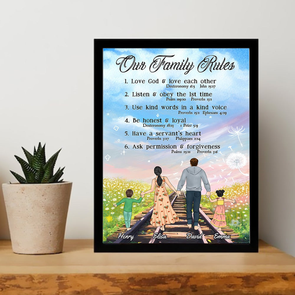 Personalized The Family Our Family Rules, Faith and Love Family Poster Canvas