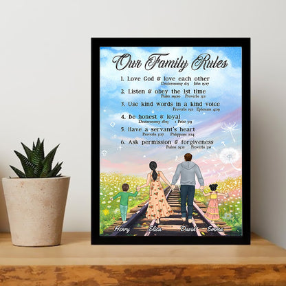 Personalized The Family Our Family Rules, Faith and Love Family Poster Canvas