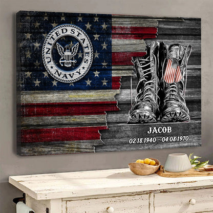 Personalized US Military Logo American Flag Veteran Gift Poster Canvas