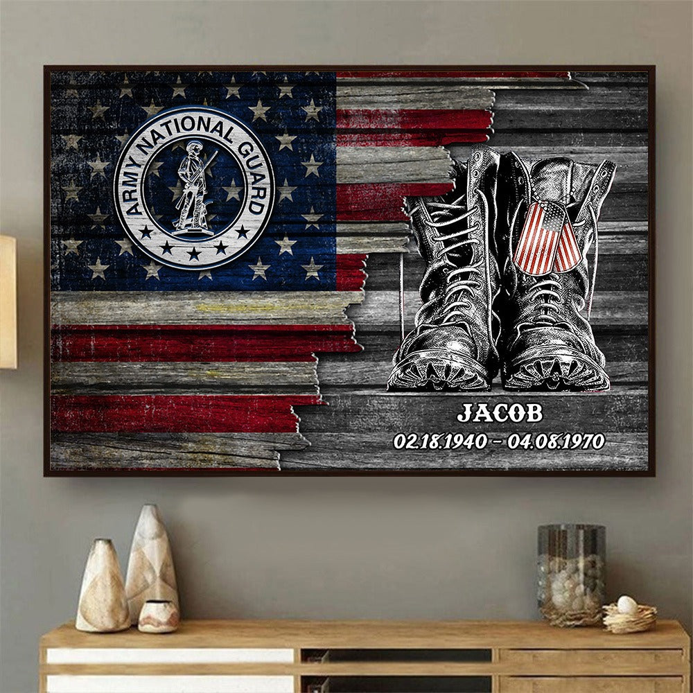 Personalized US Military Logo American Flag Veteran Gift Poster Canvas