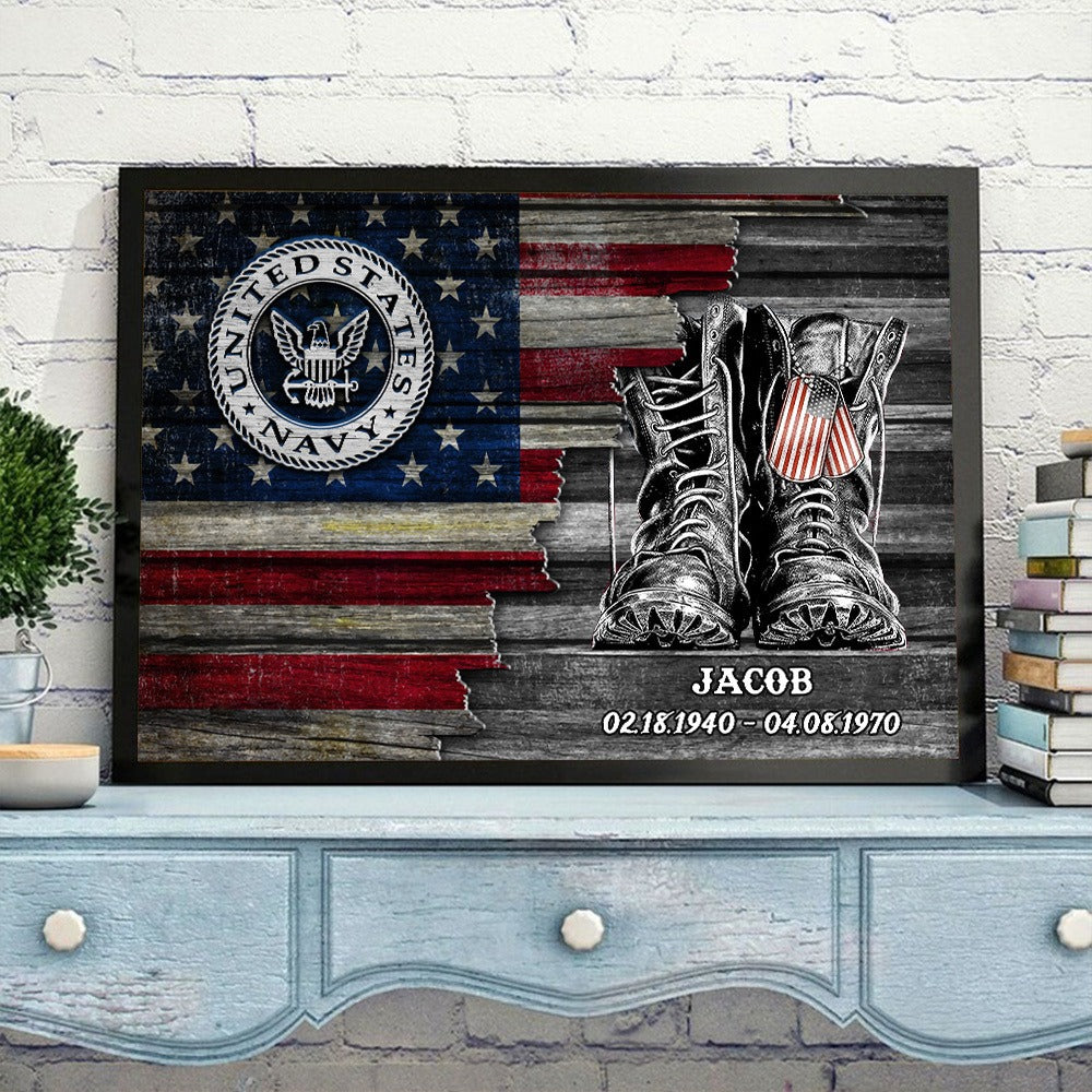 Personalized US Military Logo American Flag Veteran Gift Poster Canvas