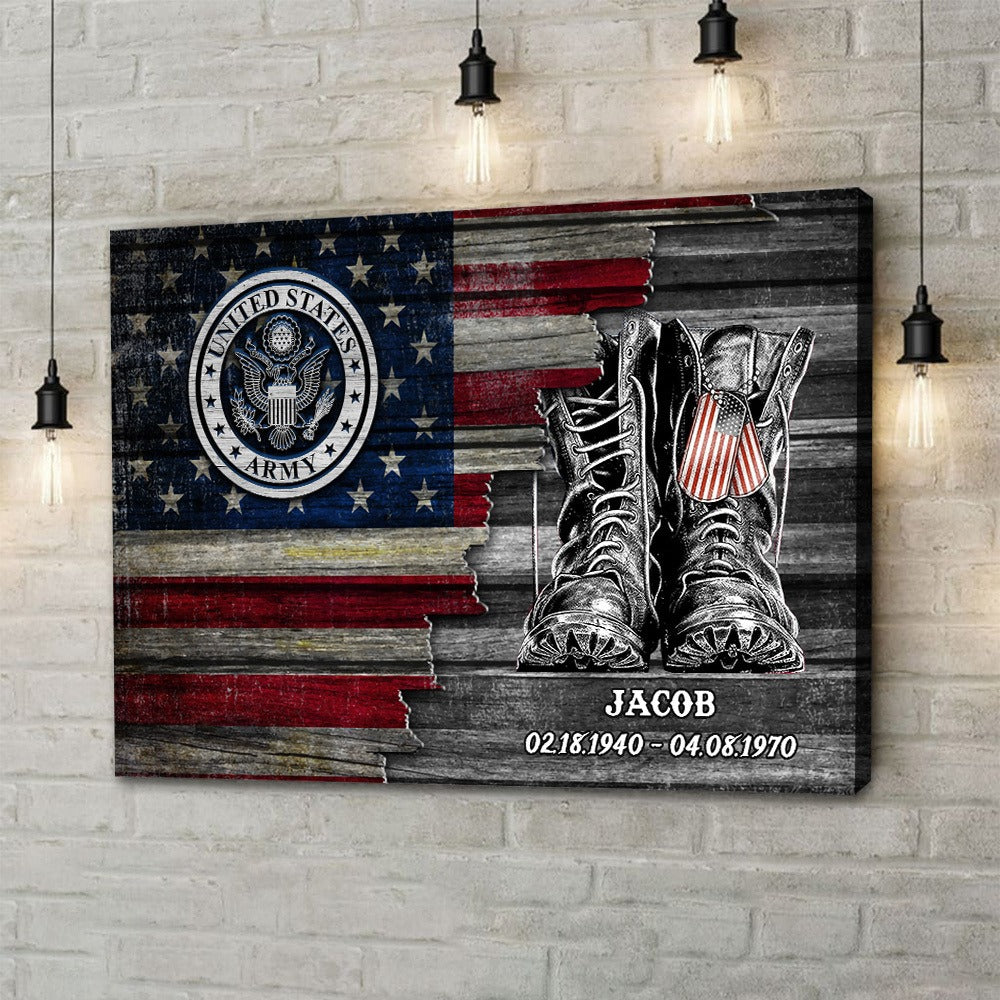 Personalized US Military Logo American Flag Veteran Gift Poster Canvas