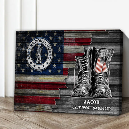 Personalized US Military Logo American Flag Veteran Gift Poster Canvas