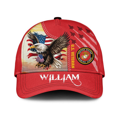 Personalized US Military Logo, America Veteran with Eagle Over Print Classic Cap