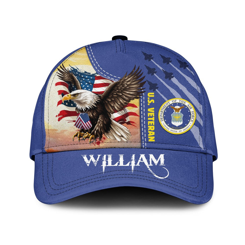 Personalized US Military Logo, America Veteran with Eagle Over Print Classic Cap