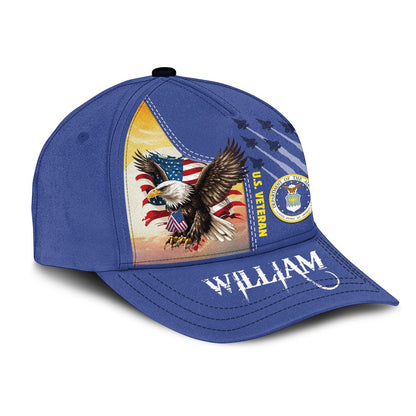 Personalized US Military Logo, America Veteran with Eagle Over Print Classic Cap