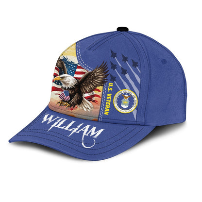 Personalized US Military Logo, America Veteran with Eagle Over Print Classic Cap