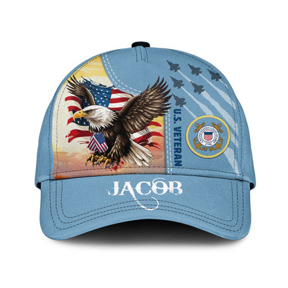 Personalized US Military Logo, America Veteran with Eagle Over Print Classic Cap