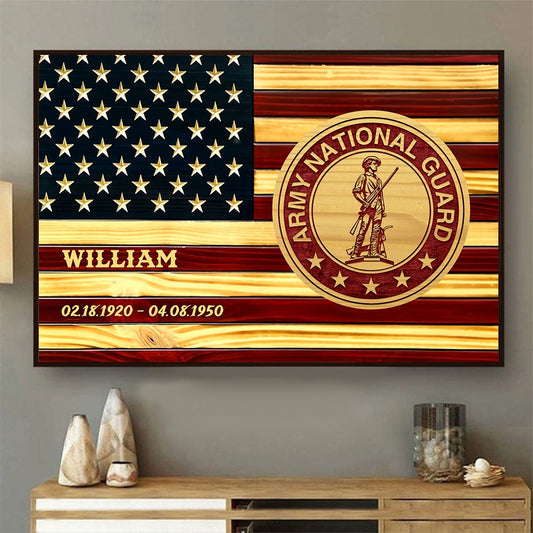 Personalized US Military Logo, Custom Military Branch American Flag Veteran Gift Poster Canvas