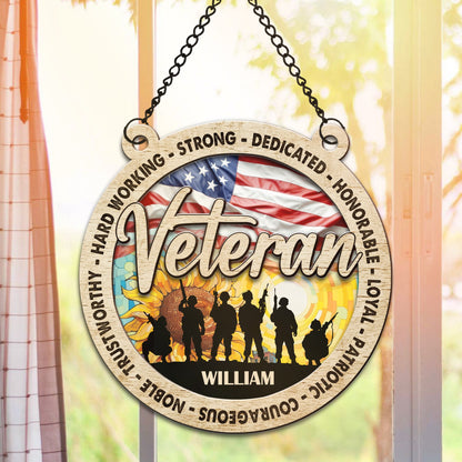 Personalized Veteran Strong Dedicated Honorable Hanging Suncatcher Ornament