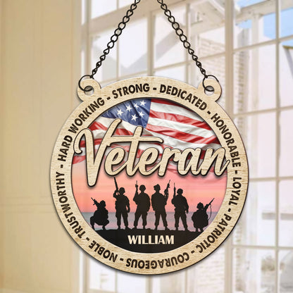 Personalized Veteran Strong Dedicated Honorable Hanging Suncatcher Ornament