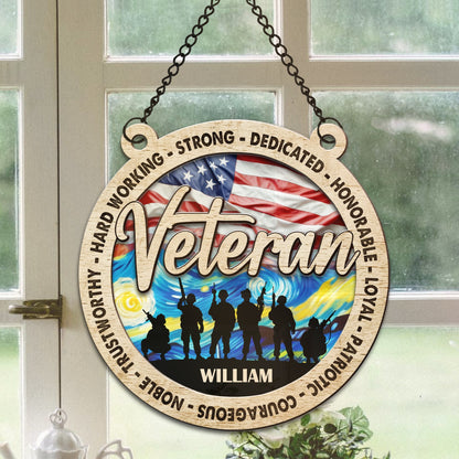 Personalized Veteran Strong Dedicated Honorable Hanging Suncatcher Ornament