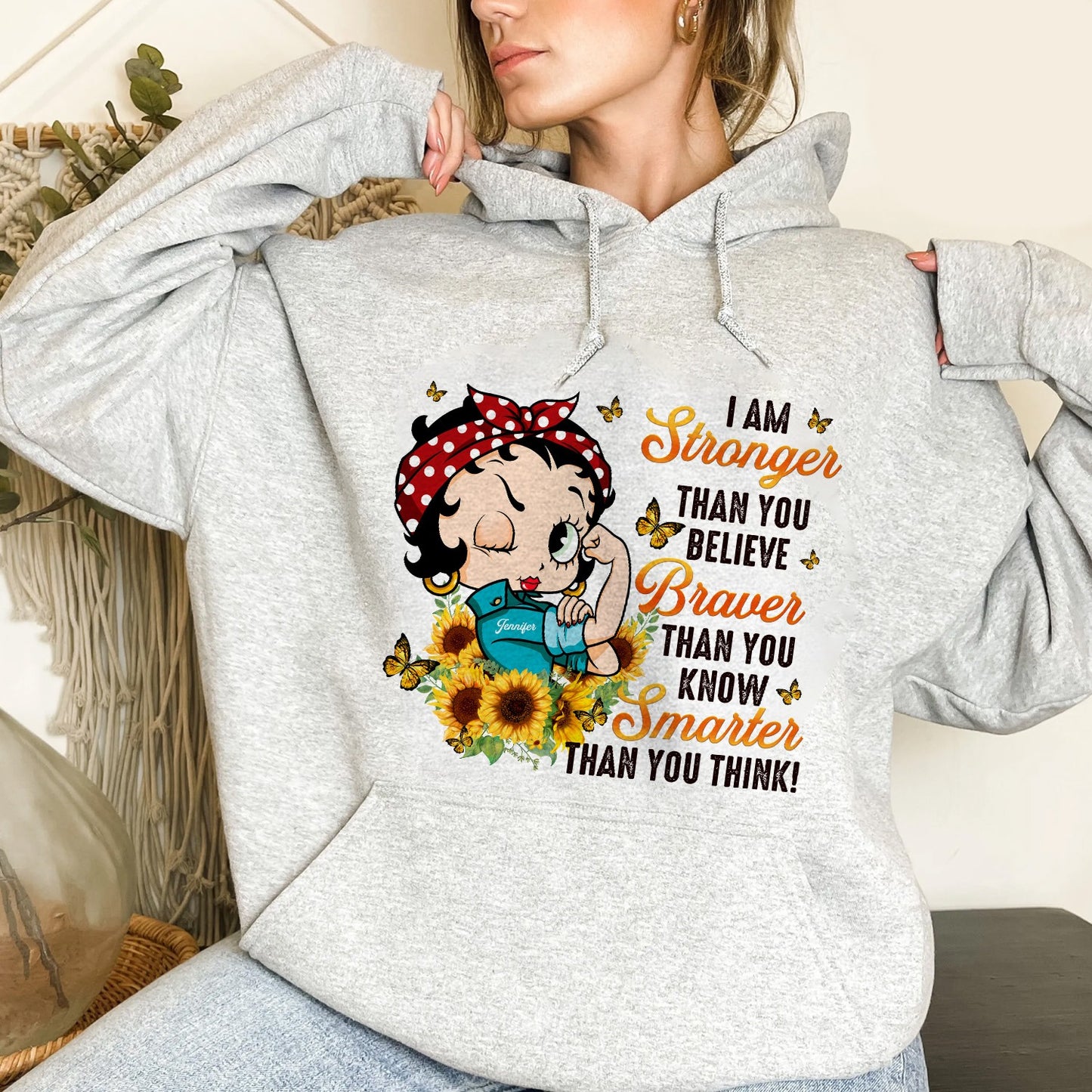 Personalized Vintage Girl I Am Stronger Than You Believe Hoodie